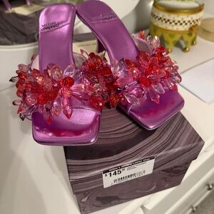 Jeffrey Campbell Purple Mules with Red Embellishments